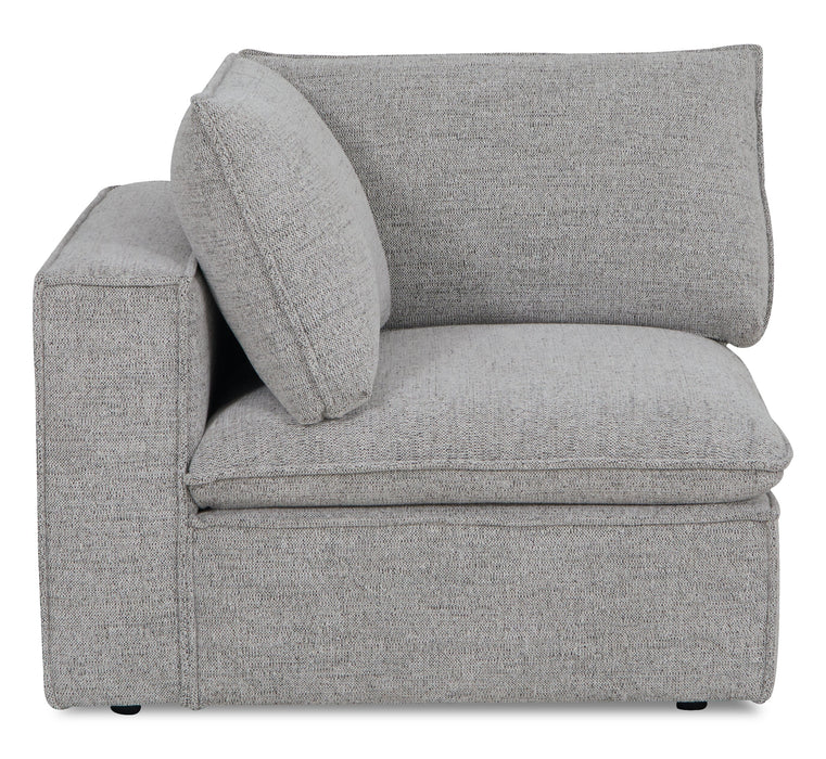 Fusion Modular 4-Piece Silver Grey Chenille Fabric Sectional with Feather Down Cushions and Ottoman