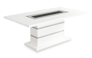 Garbo Dining Table with Glass Insert, Pedestal Base, Glam, 78.75