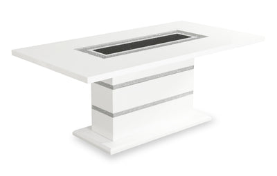 Garbo Dining Table with Glass Insert, Pedestal Base, Glam, 78.75"W - White | Table de salle à manger somptueuse Garbo de 78,75 po (L) avec incrustation de verre et base piédestal - blanche