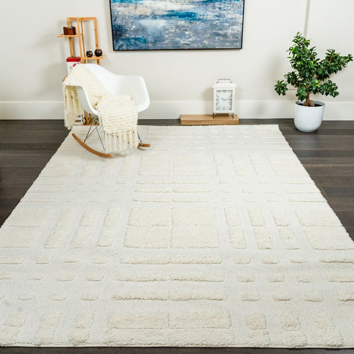 Lola Plaid Cream Shag Area Rug - 6'7\" x 9'6\"