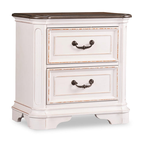 Grace Bedside 2-Drawer Nightstand with Built-in USB Ports, 28"W x 28"H - Antique White 