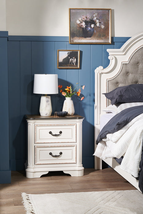 Grace Bedside 2-Drawer Nightstand with Built-in USB Ports, 28\"W x 28\"H - Antique White