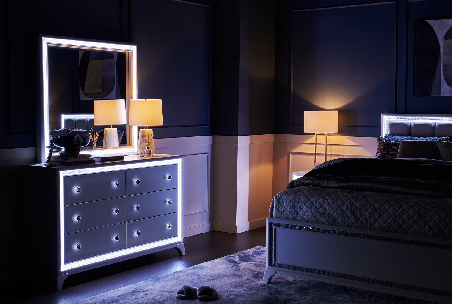 Halo Bedroom 6-Drawer Dresser with LED Light, 58"W x 35"H, Glam - W... - The Brick Halo Bedroom 6-Drawer Dresser with LED Light, 58"W x 35"H, Glam - W... - The Brick