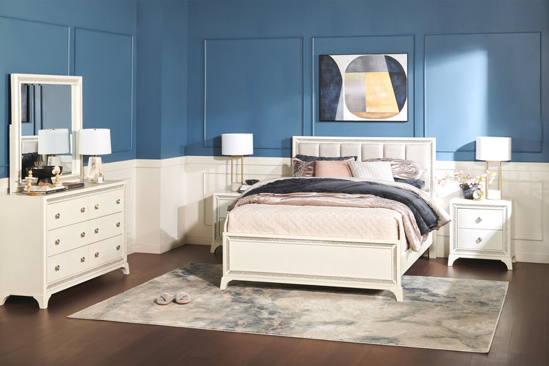 Halo Panel Bed with Headboard & Frame, LED, Glam, White - Queen Size