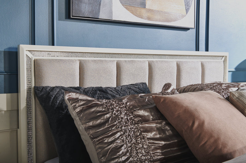 Halo Panel Bed with Headboard & Frame, LED, Glam, White - Queen Size