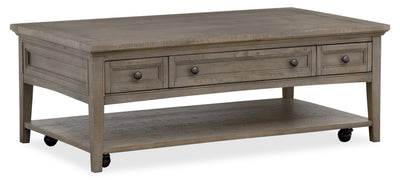 Hanson 50” Traditional Pine Coffee Table with Storage and Casters - Dovetail Grey | Table à café traditionnelle Hanson de 50 po en pin - gris tourterelle