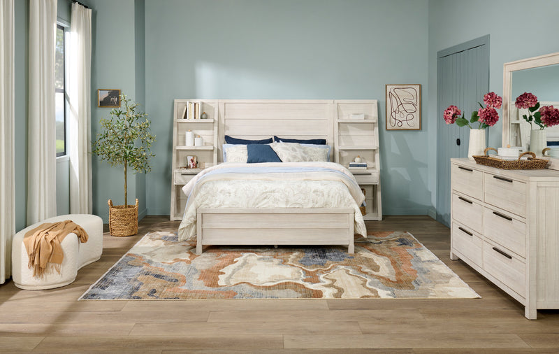 Haven Pier Bed with Headboard, Frame & 2 Piers, USB, LED, White - Queen Size