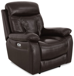 Hayes Genuine Leather Power Recliner with Adjustable Headrest - Brown