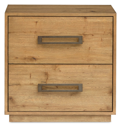 Scott Living Henri Bedside 2-Drawer Nightstand with USB Ports, 26"W x 26"H, Wood - Brown 