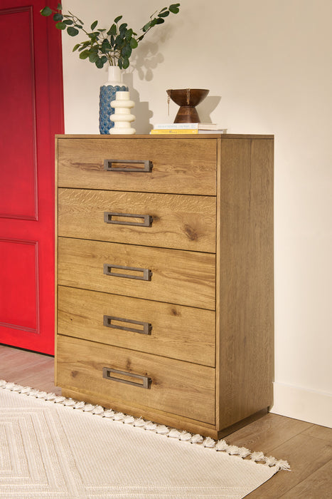 Scott Living Henri Bedroom Chest of Drawers, 5-Drawer, 38.2\"W x 50.3\"H, Wood - Brown