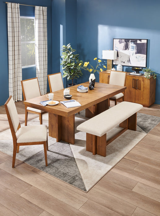 Scott Living Henri Dining Table with 66-84\"W Extension, Wood, Trestle Base - Brown