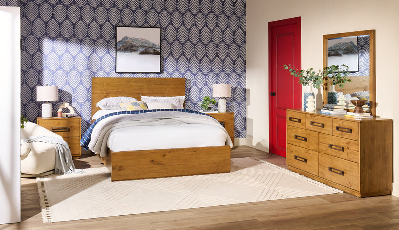 Scott Living Henri Panel Bed with Headboard & Frame, Wood, Brown - Queen Size