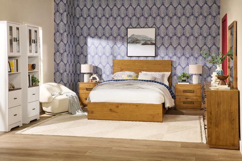 Scott Living Henri Panel Bed with Headboard & Frame, Wood, Brown - Queen Size