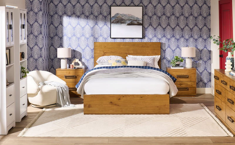 Scott Living Henri Panel Bed with Headboard & Frame, Wood, Brown - Queen Size