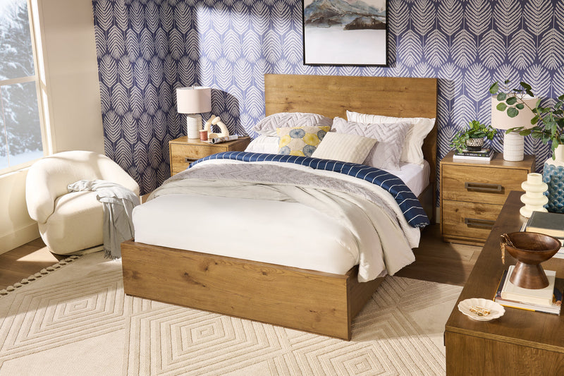 Scott Living Henri Panel Bed with Headboard & Frame, Wood, Brown - King Size