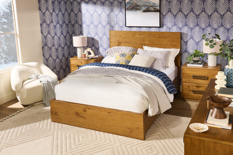 Scott Living Henri Panel Bed with Headboard & Frame, Wood, Brown - Queen Size