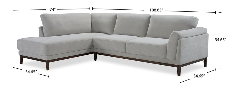 Horizon 2-Piece Left-Facing Fabric Sectional with Wood Base and Legs - Grey