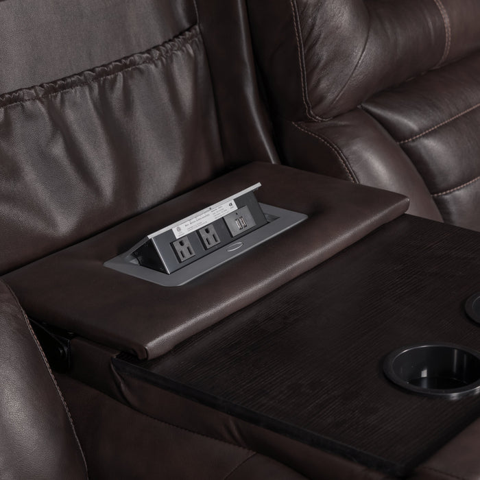 Hugo 84\" Genuine Leather Power Reclining Sofa with Power Headrests, Dual Cupholders and USB Ports - Brown