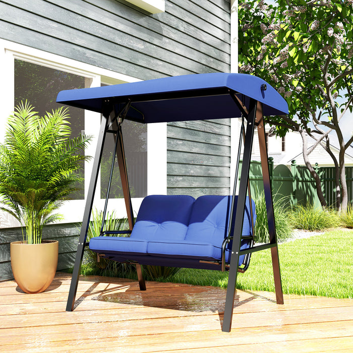 Outsunny 2 Seater Outdoor Swing Chair Porch Swing Bench With Canopy, Blue