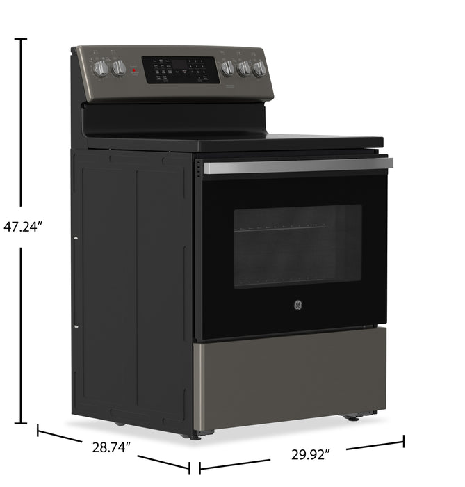 GE 5 Cu. Ft. Electric Range with True European Convection and Air Fry - Slate - JCB840ETES