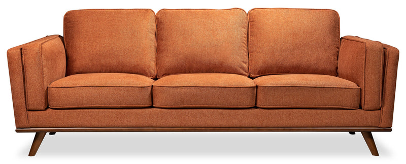 Kort & Co. Kassia 90.6\" Linen-Look Fabric Sofa with Wood Base and Legs - Orange