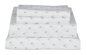 Kort & Co. Flower 4-Piece Queen Sheet Set - Blue and White
