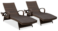 Kelowna Outdoor Patio Set of 2 Loungers - Resin Wicker, UV & Weather Resistant - Brown 