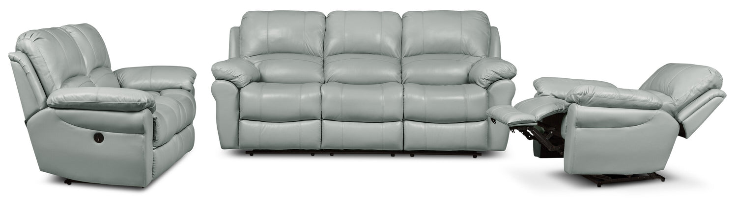 Kobe 87.4 Genuine Leather Power Reclining Sofa with USB Ports Blue The Brick