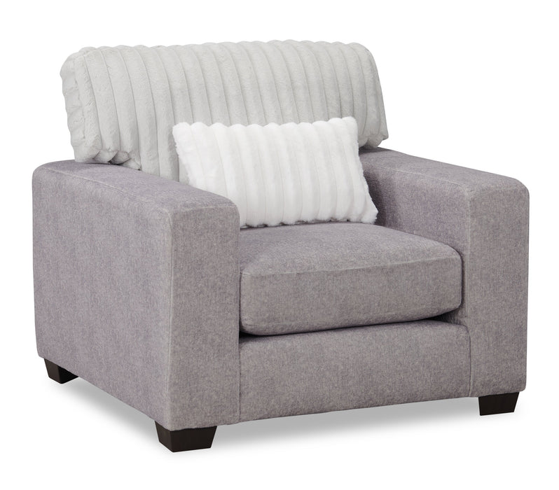 Made in Canada Koda 41\" Chenille and Faux Fur Fabric Chair with Removable Cushions - Plush Paloma Grey