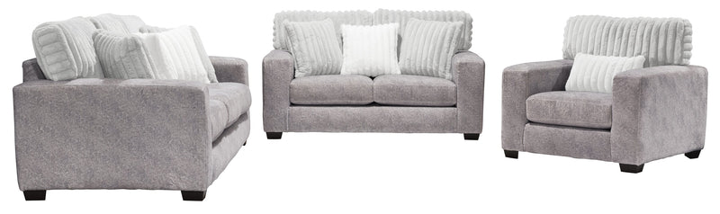 Made in Canada Koda 92\" Chenille and Faux Fur Fabric Sofa with Removable Cushions - Plush Paloma Grey