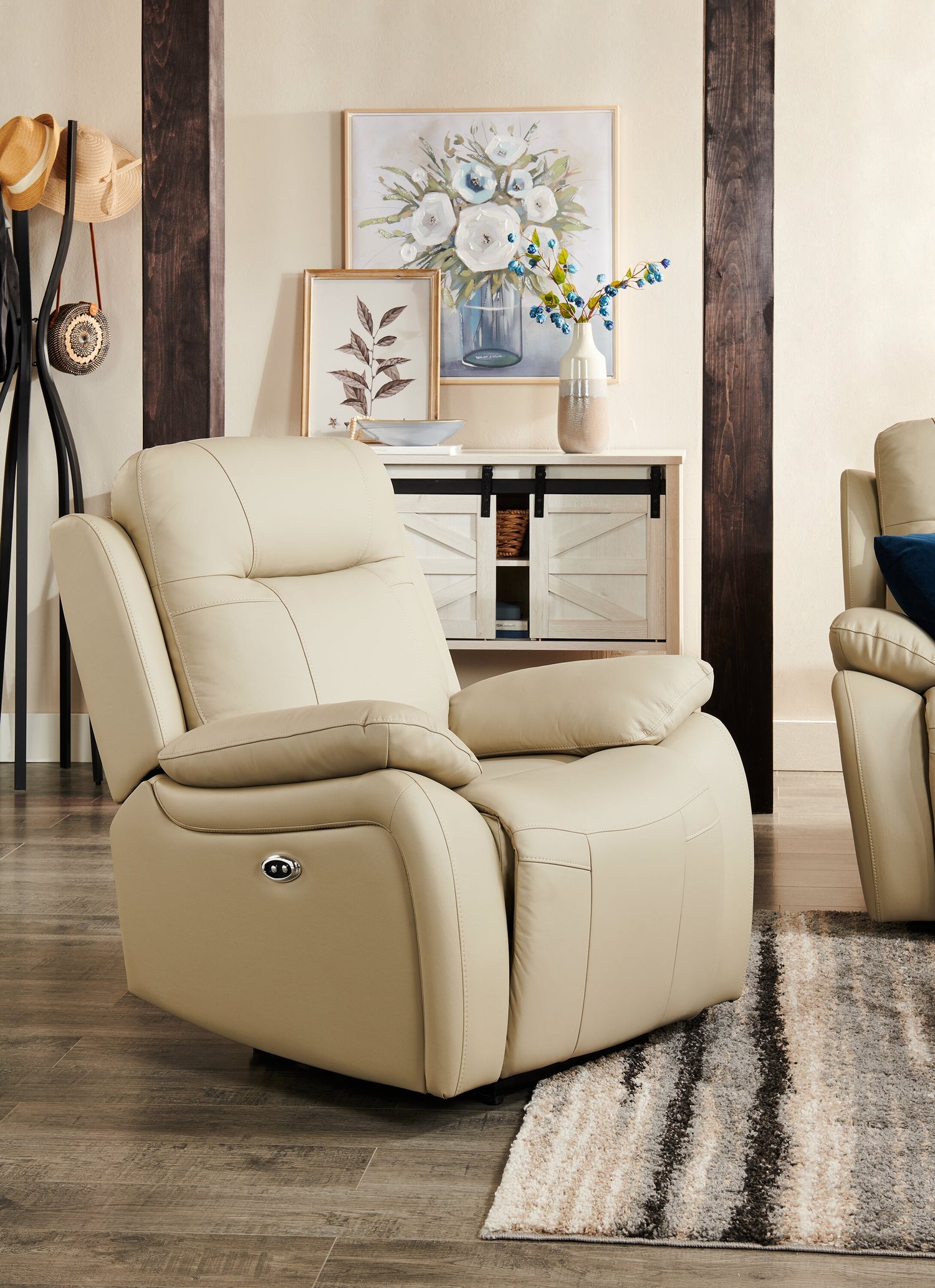 Kora Genuine Leather Power Recliner Beige The Brick