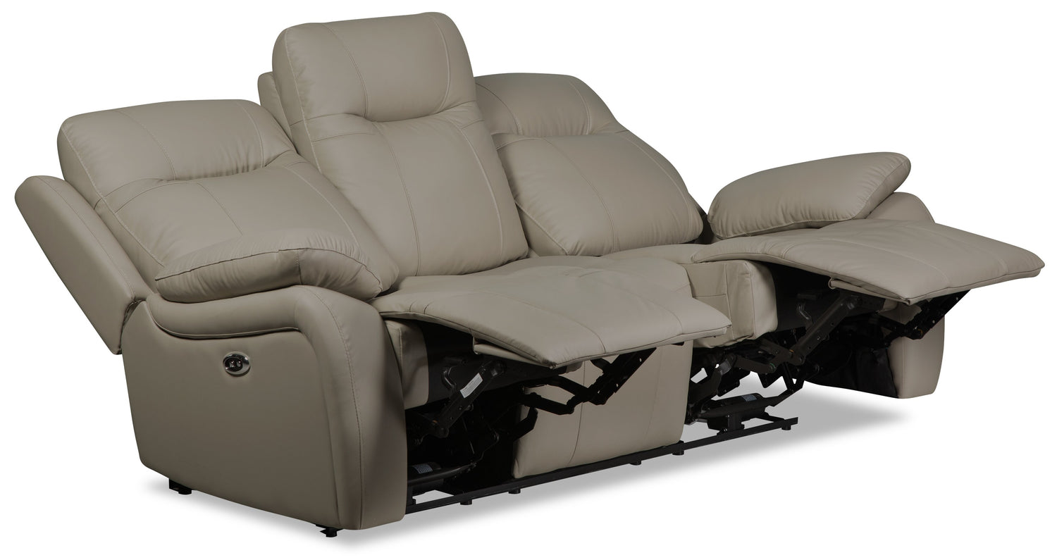 Kora 83" Beige Genuine Leather Power Reclining Sofa with USB Ports