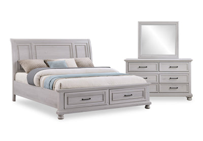 Kylie 5pc Bedroom Set with Storage Bed, Dresser & Mirror, Sand - King Size | Ensemble de chambre à coucher Kylie 5 pièces sable avec lit de rangement, commode et miroir - format très grand lit