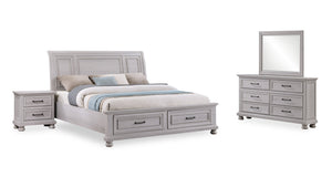 Kylie 6pc Bedroom Set with Storage Bed, Dresser, Mirror & Nightstand, Grey - King Size