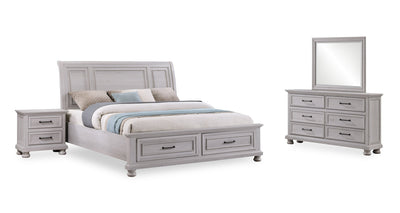 Kylie 6pc Bedroom Set with Storage Bed, Dresser, Mirror & Nightstand, Sand - King Size | Ensemble de chambre à coucher Kylie 6 pièces sable avec lit de rangement, commode, miroir et table de nuit - format très grand lit