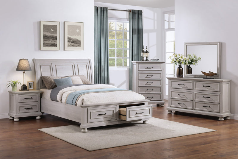 Kylie Platform Storage Bed with Headboard & Frame, Sand - Queen Size