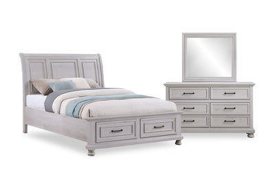 Kylie 5pc Bedroom Set with Storage Bed, Dresser & Mirror, Sand - Queen Size | Ensemble de chambre à coucher Kylie 5 pièces sable avec lit de rangement, commode et miroir - format grand lit