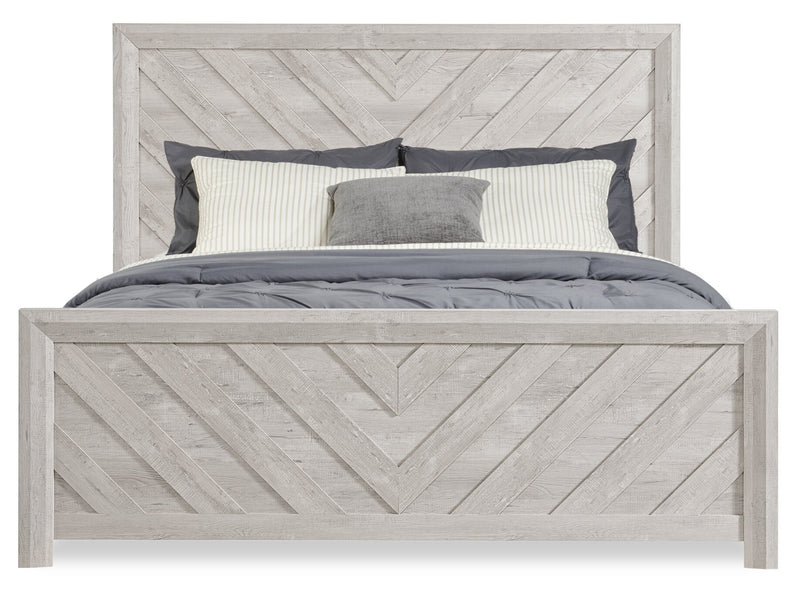 Lark Panel Bed with Headboard & Frame, Chevron Pattern, Rustic White - King Size