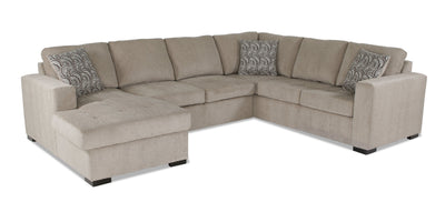 Made in Canada Legend 3-Piece Left-Facing Chenille Fabric Sleeper Sectional with Storage Chaise - Platinum Beige | Sofa-lit sectionnel de gauche Legend 3 pièces fabriqué au Canada en tissu de chenille avec fauteuil long de rangement - beige platine