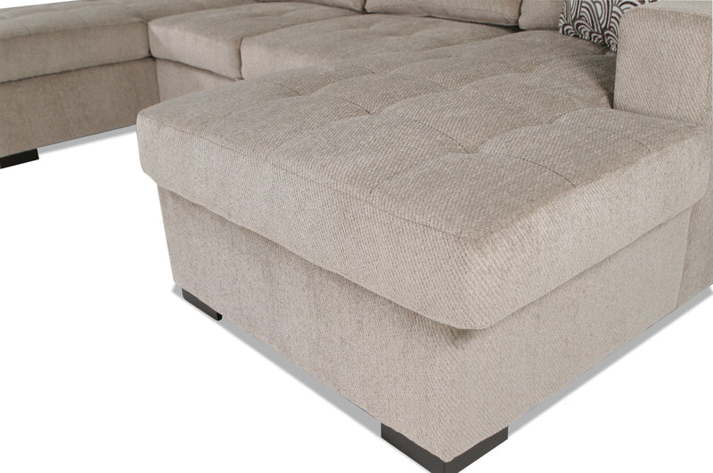 Made in Canada Legend 3-Piece Right-Facing Chenille Fabric Sleeper Sectional with Storage Chaise - Platinum Beige