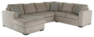 Made in Canada Legend 4-Piece Left-Facing Chenille Fabric Sleeper Sectional with Storage Chaise - Platinum Beige | Sofa-lit sectionnel de gauche Legend 4 pièces fabriqué au Canada en tissu de chenille avec fauteuil long de rangement - beige platine