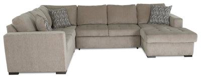 Made in Canada Legend 4-Piece Right-Facing Chenille Fabric Sleeper Sectional with Storage Chaise - Platinum Beige | Sofa-lit sectionnel de droite Legend 4 pièces fabriqué au Canada en tissu de chenille avec fauteuil long de rangement - beige platine