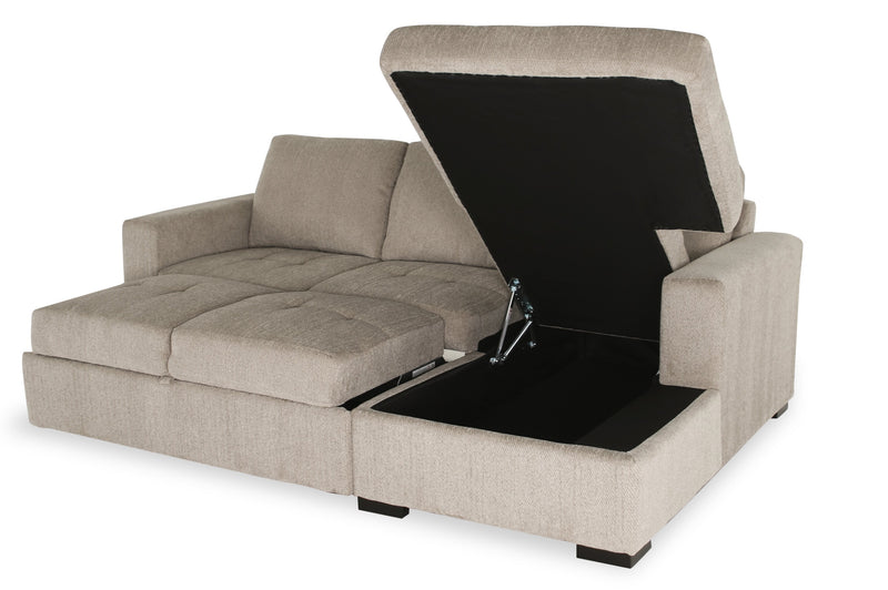 Made in Canada Legend 2-Piece Right-Facing Chenille Fabric Sleeper Sectional with Storage Chaise - Platinum Beige
