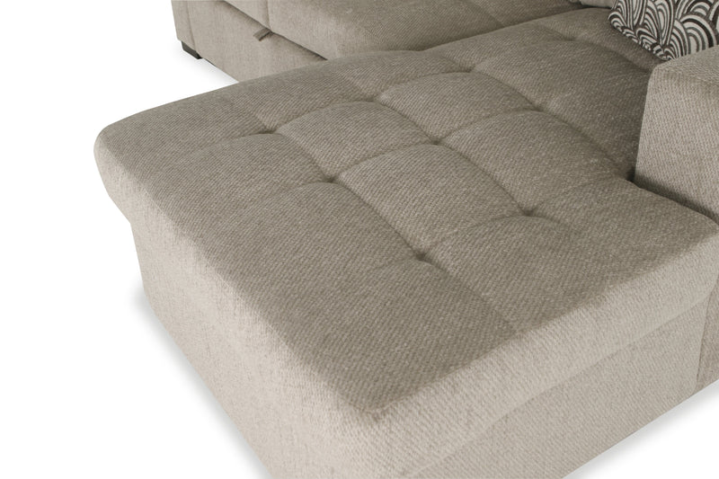 Made in Canada Legend 2-Piece Right-Facing Chenille Fabric Sleeper Sectional with Storage Chaise - Platinum Beige