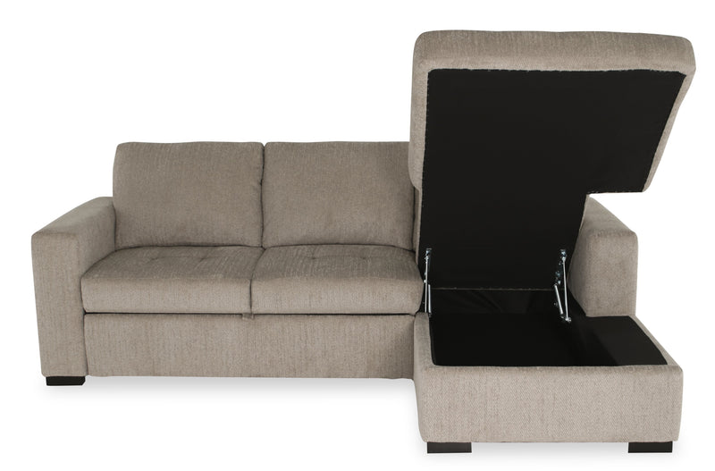 Made in Canada Legend 2-Piece Right-Facing Chenille Fabric Sleeper Sectional with Storage Chaise - Platinum Beige