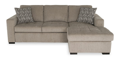 Made in Canada Legend 2-Piece Right-Facing Chenille Fabric Sleeper Sectional with Storage Chaise - Platinum Beige | Sofa-lit sectionnel de droite Legend 2 pièces fabriqué au Canada en tissu de chenille avec fauteuil long de rangement - beige platine