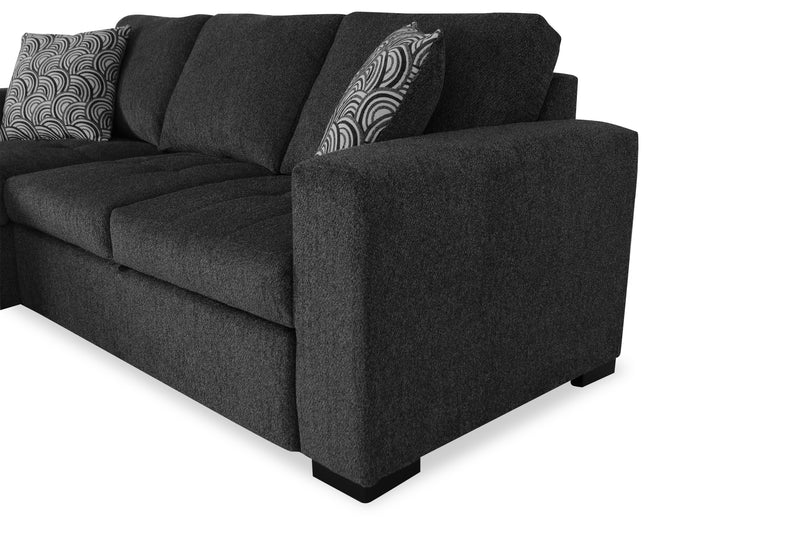 Made in Canada Legend 2-Piece Left-Facing Chenille Fabric Sleeper Sectional with Storage Chaise - Pepper Grey