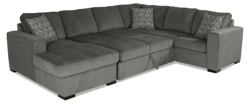 Legend 3-Piece Left-Facing Chenille Sleeper Sectional Sofa - Pewter The Brick