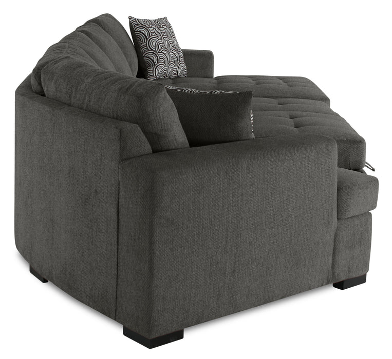 Made in Canada Legend 3-Piece Left-Facing Chenille Fabric Cuddler Sleeper Sectional with Chaise - Pewter Brown