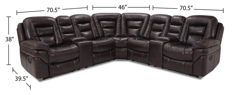 Leo 7-Piece Leather-Look Fabric Reclining Sectional with Storage Consoles and Cupholders - Walnut Brown